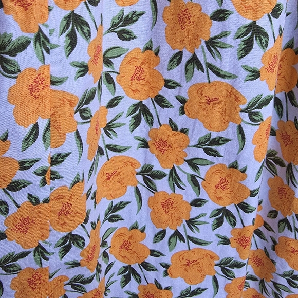 ​TCEC 100% Cotton Floral Maxi Dress S Orange Blue Puff Sleeve Tiered Summer - Picture 3 of 8